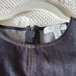 Ann Taylor Weekend Dark Indigo Denim Dress with Tan Topstitching